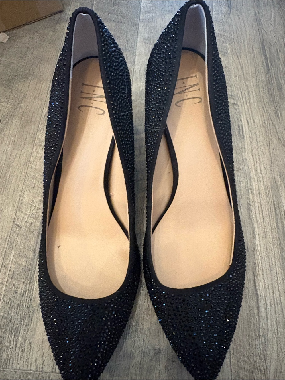INC International Concepts Black Crystal Embellished Pointed Heels